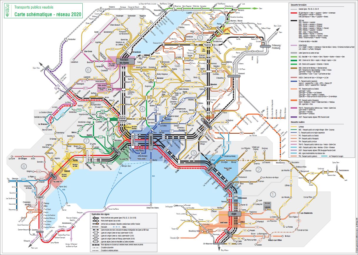 Carte des transports publics vaudois