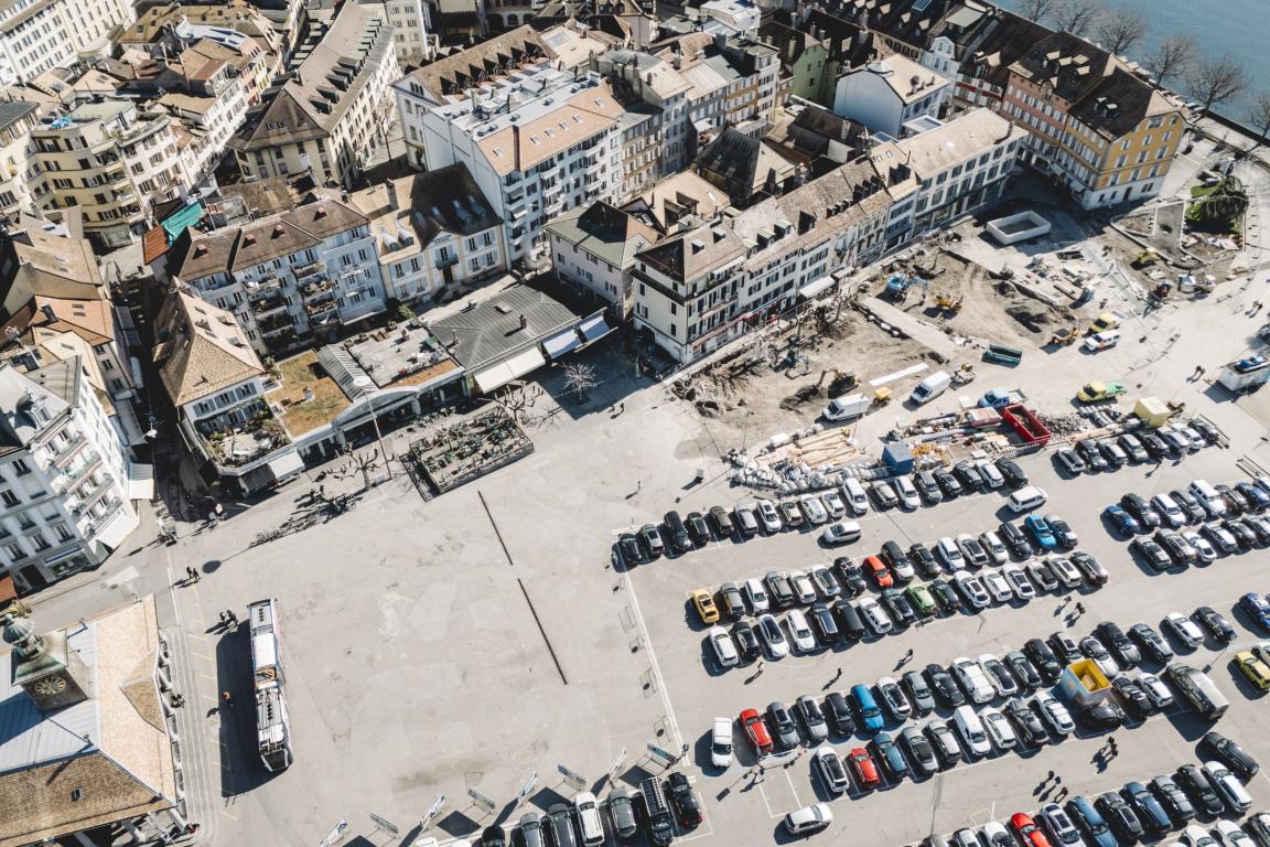 Image de l'avancée du chantier de la place du Marché (février 2026)